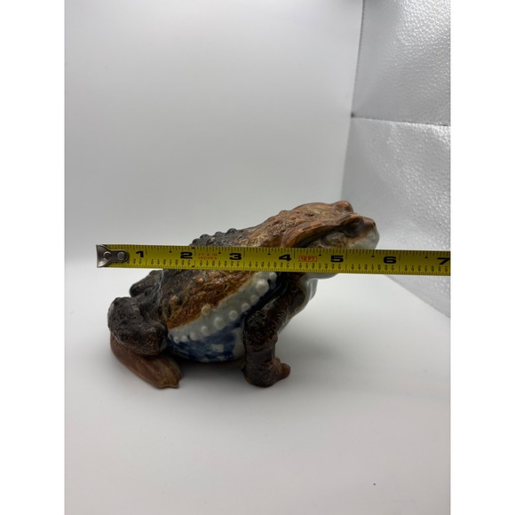 Vintage Ceramic Toad Figurine Realistic Glazed Brown Blue Garden Statue 6.5 Inch - Picture 9 of 11